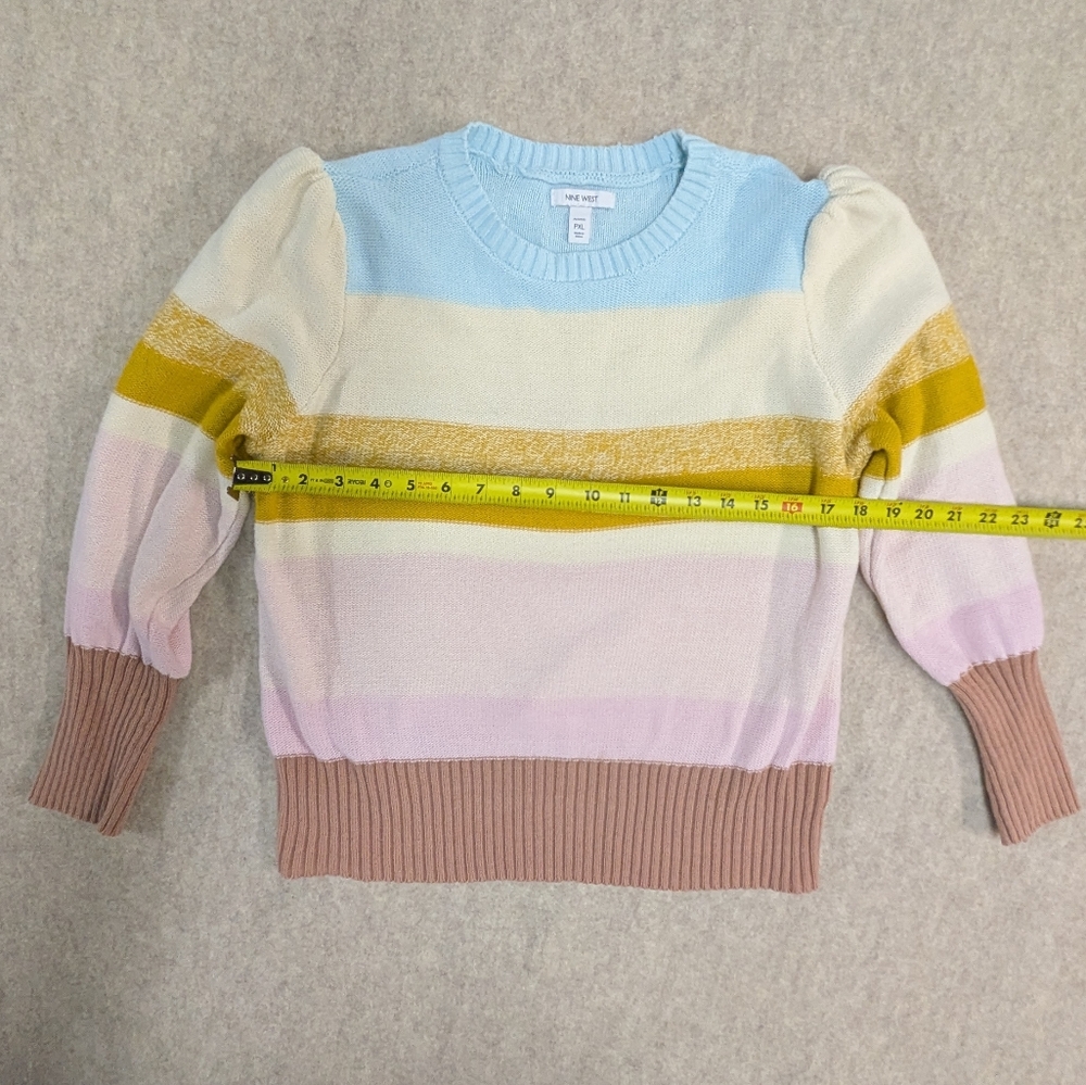 Nine West Petite XL Puff Sleeve Block Color Striped Knit Pastel Sweater - Picture 3 of 8